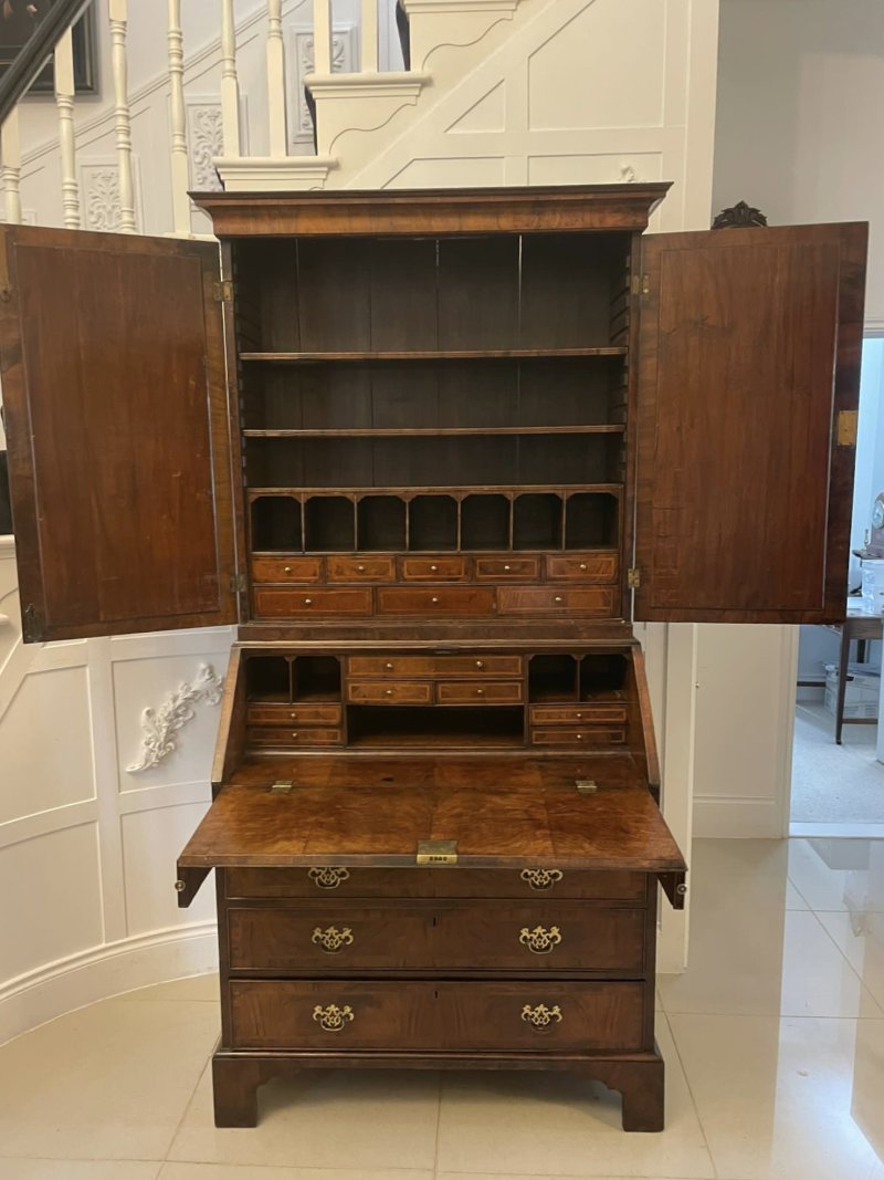 Antique George I Quality Figured Walnut Bureau Bookcase - Image 12